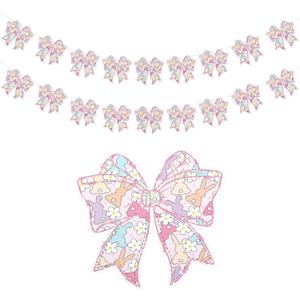Honeydak 2 Pcs Spring Easter Bunny Garland Pastel Bow Garland Spring Floral Bunny Banner Easter Bow Banner for Backdrop Party Supplies Home Car Mantle Decorations (Pink)