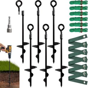 VASGOR Heavy Duty 15 Tree Stakes and Supports for Young Trees, Set of 6 Tree Stake Kit with 6 Straps for Staking and 78 Feet Rope, Can be Used with Drill (Adapter Included)