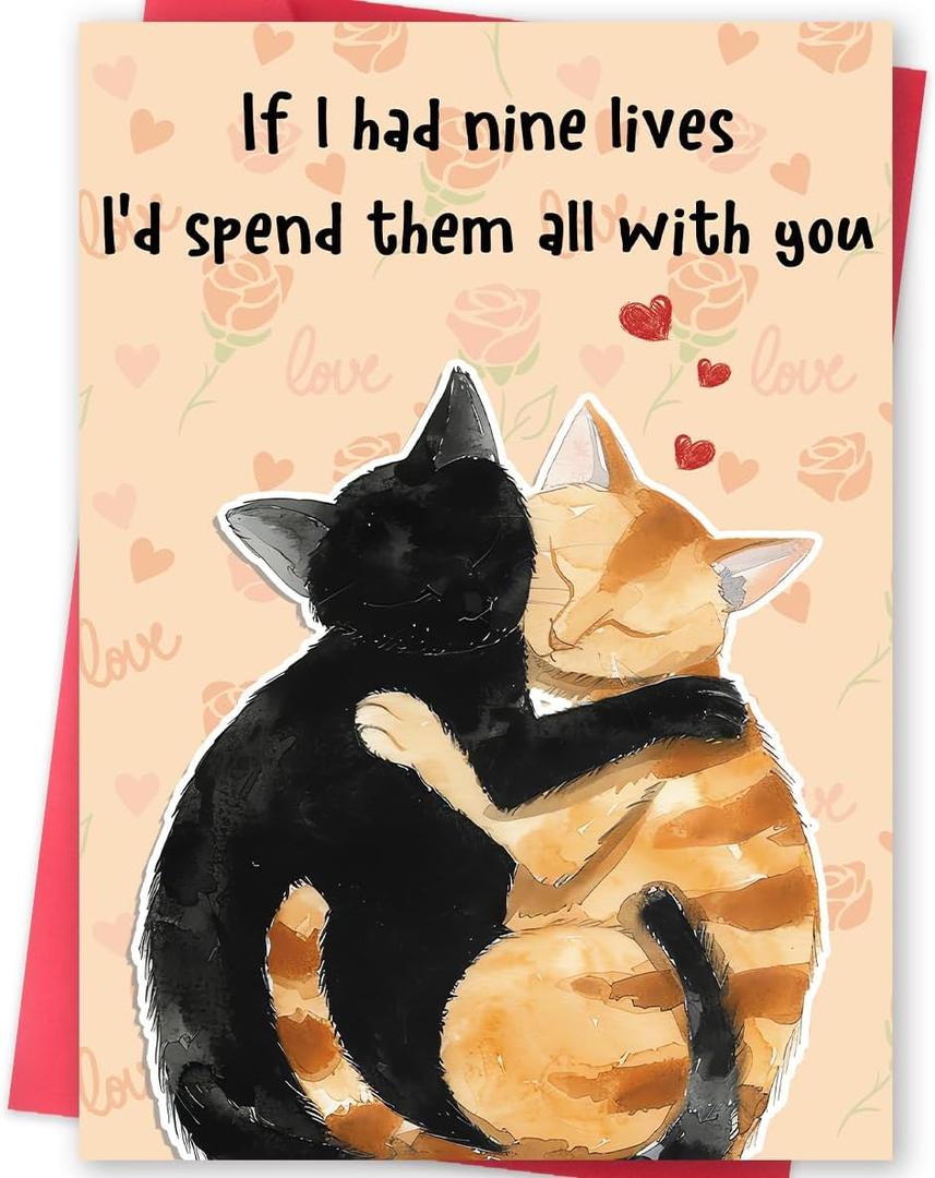 12 x Missonemi Cute Anniversary Card & Gifts for Women Men Husband Wife Boyfriend Girlfriend, Cats Valentines Day Card, Funny Valentines Day Gifts for Him Her