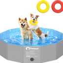 Peteast Foldable Dog Pool with 2 Flying Disks, Durable Hard Plastic Dog Swimming Pools for Large Dogs, Collapsible Pet Pool for Backyard & Indoor, Ideal Kiddie Pools for Dogs and Kids, 48 in