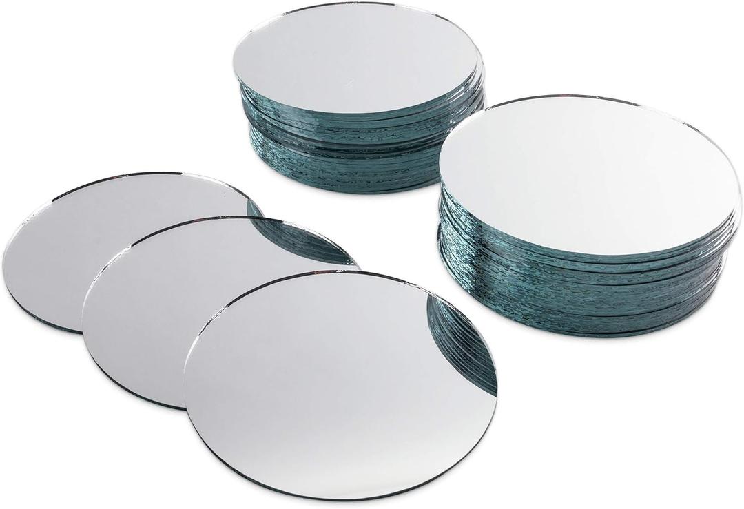 Super Z Outlet Round 4" Inch Glass Mirror Tiles Circles for DIY Arts & Crafts Projects, Traveling, Framing, Mosaic, Decoration (Pack of 50)