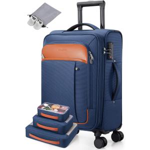 Softside Expandable Carry On Luggage, 20in Carry on Suitcase with Wheels
22x14x9 Airline Approved Luggage with TSA Lock/Front-Access 15.6in Device Compartment/4 Packing Bags For Travel Business Trip