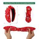 2 Pack Valentine's Day Headband for Women Pearl Rhinestone Crystal Jeweled Embellished Ladies Wide Top Knot Pink Red Makeup Hair Hoop Accessory Holiday Party Costume Decor Prezzie