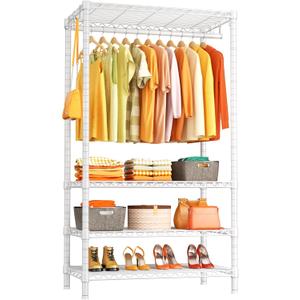 Ulif H4 Portable Closets, 4-Tier Metal Clothes Garment Rack for Bedroom and Cloakroom, Clothing Closet Storage and Organizer Wardrobe, 35.4" W x 14" D x 76.4" H, White