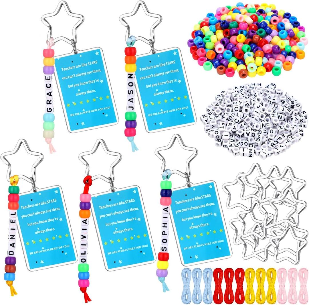 Landical 12 Set End of Year Keychain Gift Teachers are Like Stars Key Chain Making Kit DIY Crafts Inspirational Letter Beads with We are Always Here for You Acrylic Key Ring Accessories Party Favors