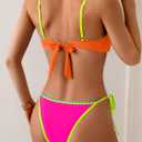 B2prity Women's Color Block Bikini Set Two Piece Tie Swimsuit Cheeky High Cut Bathing Suit for Summer Beach Pool (L)