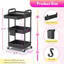 SUNALLY Makeup Cart Organizer with Drawers, Floor Skincare Organizers Vanity Storage Organizer, Rolling Makeup Bathroom Storage Cart Cosmetics Display Cases for Skin Care Perfume Nail Polish, Black, 3 Tier