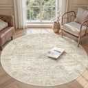 Soalmost 6x6 Beige Round Rug 6ft Living Room Circle Rug Vintage Round Area Rug Non Slip Indoor Carpet for Dining Room Bedroom