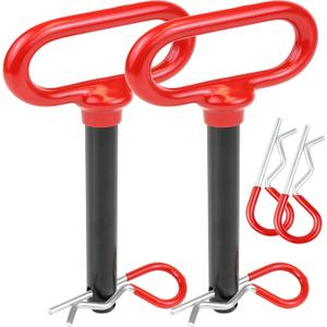 Wellmax 2-Pack 5/8" x 4-1/2" Steel Hitch Pin with 4pcs 3" R Clip, Clevis Pin Hitch with Rubber-Coated Handle, Red Color