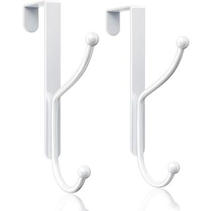 niffgaff Over Door Hook 2-Pack - Heavy Duty Door Hook with Support Pads, No Drilling Required, Anti-Rust Door Hanger, 6.5 Inches Tall, Fits Interior Doors Up to 1 Inches Thick, Alloy Metal, White