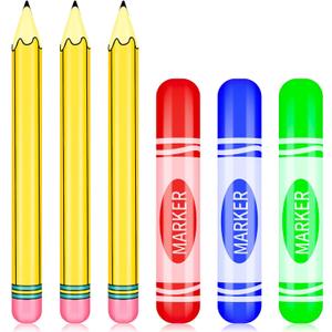 27 Inch Gaint Inflatable Marker Balloons with 44 Inch Inflatable Gaint Pencils Balloons Blow up Balloon Set for Back to School Home Office Party Decor Photo Prop (6Pcs)