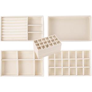 Stackable Jewelry Organizer Trays for Drawer, Set of 4 Velvet Jewelry Drawer Inserts in Dresser, 8in Storage Display Case for Rings Stud Necklaces Accessories(Beige)