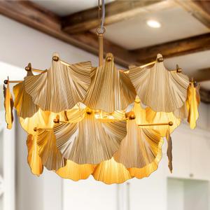 TOCHIC Modern Farmhouse Chandelier, 8 Lights Gold Chandeliers for Dining Room, Rustic Chandelier with Ginkgo Leaves, Ceiling Light Fixture for Living Room, Bedroom, Kitchen, Entryway, W-25.98"