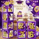 Purple and Gold Graduation Decorations 2026, Graduation Decorations Set of 4 Balloons Boxes with Letters 2026 GRAD So Proud of You, Congrats Grad Decorations for High School & College