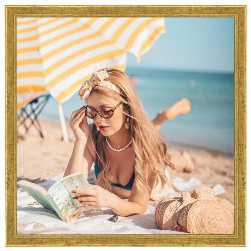 MOUDAMION Wood 18x18 Frame Gold, Ornate Natural 18x18in Poster Picture Frame, Modern Golden 18 x 18inch Gallery Wall Photo Frame with HD Plexiglass, Horizontal Vertical Wall Mounting Display 1pc 