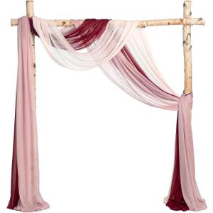 Ling's Moment Wedding Arch Draping Fabric 3 Panels 20Ft Chiffon Fabric, Sheer Hanging Drapes Arrangement for Wedding Ceremony Backdrop Outdoors Party Swag Home Decor (Dusty Rose & Burgundy & Blush)