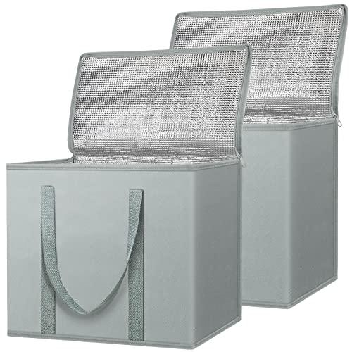 BALEINE 1Pk Insulated Reusable Grocery Bags, Collapsible Cooler Bag for Groceries, Heavy Duty Large Insulated Bag (16''x9''x13'', Urban Gray)