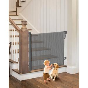 Retractable Baby Gate for Stairs – 34" Height, Expands up to 71" Width, Safety Gate for Infants, Toddlers, Dogs & Pets, Easy Install, Gray Puppy Gate for Indoor & Outdoor Use, Gray