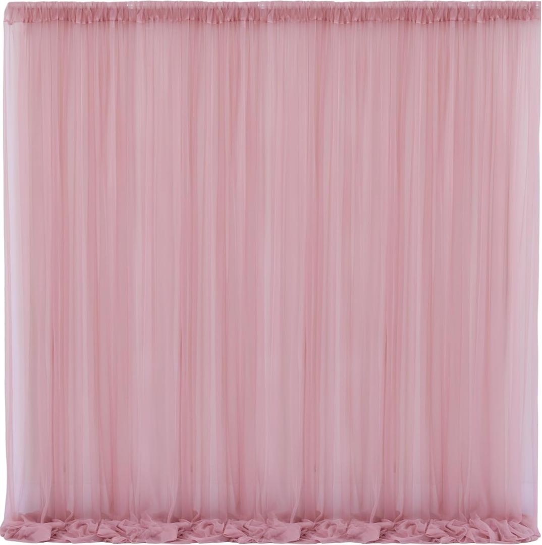 10x10 Dusty Rose Tulle Backdrop Curtains for Parties, Sheer Backdrop Curtain Wedding Photo Background Drapes for Baby Shower Photography Birthday Party