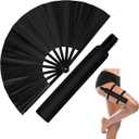 2 Pcs Large Rave Fan Set with Folding Summer Hand Fan Holster for Festival Line Dancing Festival Party