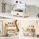 DASITON Makeup Organizer with Drawer,6 Slots Stackable Makeup Brush Holder,Skincare and Cosmetic Organizer for Bathroom Vanity Countertop Makeup Storage for Cosmetics,Brushes,Lipstick and Jewelry (1 Tray + 2 Drawer, Cream)