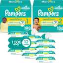 Pampers Baby Diapers and Wipes Starter Kit, Swaddlers Disposable Sizes 1 (198 Count) & 2 (186 Count) with Sensitive Water Based 12X Multi Pack Pop-Top Refill (1008 Count)