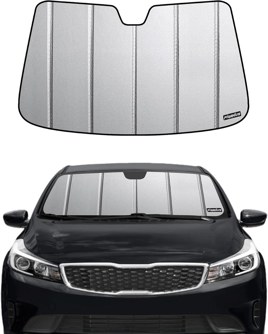 Pigenius Windshield Sunshade for Kia Forte (Sedan 2014-2018 / Koup / Forte5), Premium Grey Leather Finish