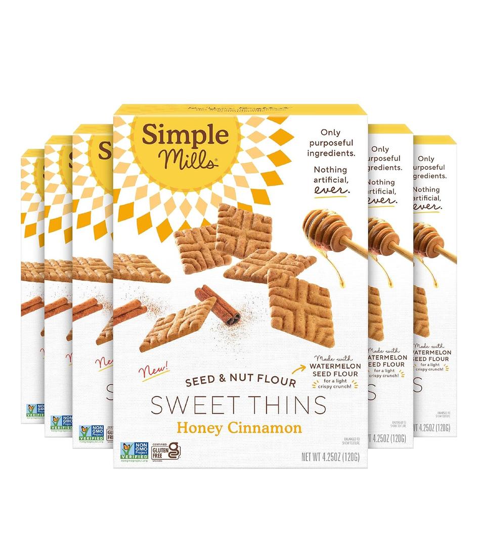 Simple Mills Honey Cinnamon Seed & Nut Flour Sweet Thins, Paleo Friendly & Delicious Sweet Thin Cookies, Good for Snacks, Nutrient Dense, 4.25oz, Pack of 6, BBD 11/02/26