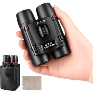 POLDR 12X25 Small Binoculars with Clear Vision, Pocket Binoculars Compact for Adults Theater Concert Opera Travel Bird Watching (Black)