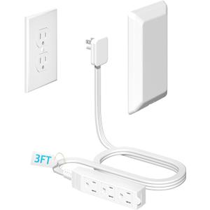 3FT Flat Plug Extension Cord with Outlet Covers Baby Proofing,Ultra Thin Outlet Concealer with Cord Concealer Kit,3 Outlet Power Strip,13A 125V 1625W,Universal Size for Home,Kitchen,ETL Listed,White