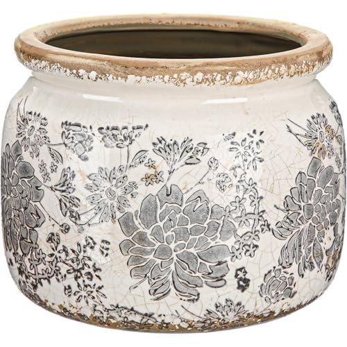 Ninehaoou 7.7" Large Ceramic Plant Pot Beige Gray Rustic Peony Crackle Glaze Rustic Flowers Pot Decorative Planter with Drainage for Indoor Outdoor Plants Home Kitchen Office Decor Gift