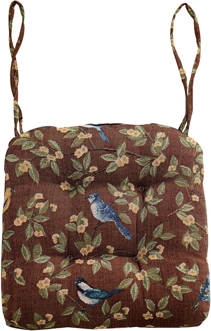 vctops Farmhouse Brid Print Chair Cushions with Ties U-Shaped Soft Comfortable Chair Pads Non Slip Seat Cushions for Indoor Dining Room and Kitchen Chairs (Coffee,18"x18")