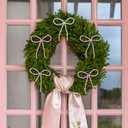 2 x 12 Pcs Pearl Bow Ornaments for Christmas Tree Pink and White Pearl Bows Hanging Decoration Coquette Bead Bowknot Tree Topper Decor for Xmas Wreaths Garland Cake Bouquets Gift Wedding Birthday