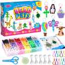 Funtopia Beads for Crafts, Pony Beads Keychain Making Kit, Bead Pets Art Crafts for Kids Beginners, Birthday Party DIY Craft for Girls Boys (1500 Beads, 30 Designs)