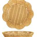 Jucoan 3 Pack Poly Wicker Bread Baskets, Imitation Rattan Fruit Baskets, Hand Woven Round Scalloped Tabletop Food Serving Basket Tray for Fruits, Vegetables and Snacks, Home Kitchen Bakery