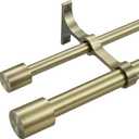 Double Curtain Rods 28-48", Decorative Double Drapery Rods with Cap Finials, Heavy Duty 1 Inch Front and 5/8 Inch Back Telescoping Dual Curtain Rod, Antique Bronze