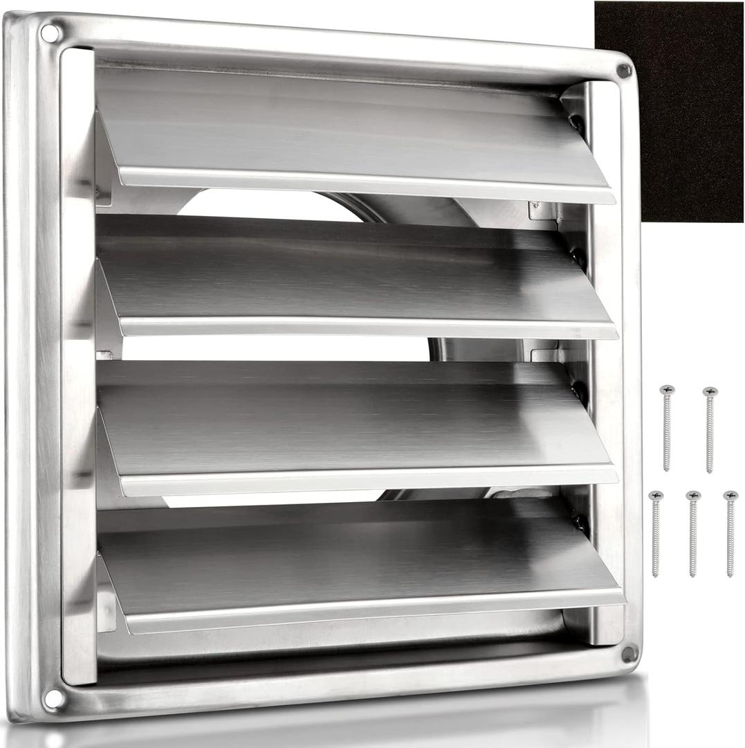 5" Upgrade Louvered Dryer Air Vent Cap, Premium 304 Stainless Steel Outside Vent Cover with 4 Screws Rubber Gasket, Metal External Wall Air Vent for Dryer Vents Kitchen Stove Vent AC Vent by Hydencamm