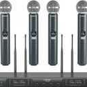 Phenyx Pro Wireless Microphone System, Quad Channel Wireless Mic, w/ 4x40 UHF Frequencies, Auto Scan, 328ft Long Range, 4 Handheld Dynamic Microphone for Singing, Church, Karaoke (PTU-7000-4H)