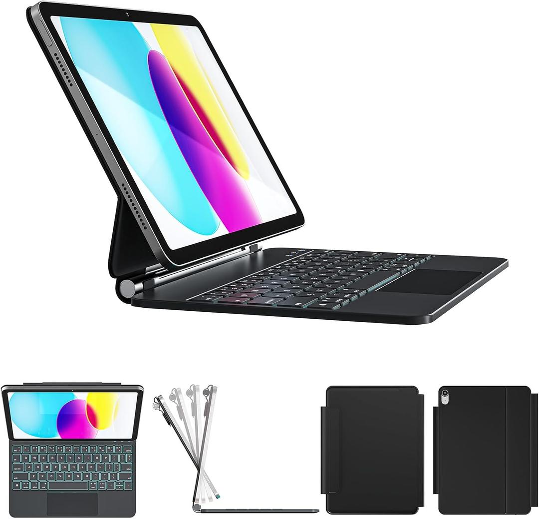 for iPad 11th(A16, 2025)/10th Generation Case with Keyboard, Magic Keyboard 2022, Springy Backlit Keys, Stain-Resistant Surface, Multi-Touch Trackpad,Black