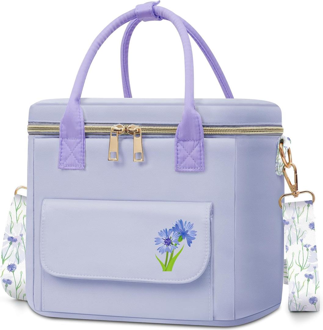 Lunch Box for Girls Women - Insulated Leakproof Waterproof Lunch Bag Cooler with Multi Pockets Removable Strap for Work - Back to School Christmas Birthday Gift (Purple)