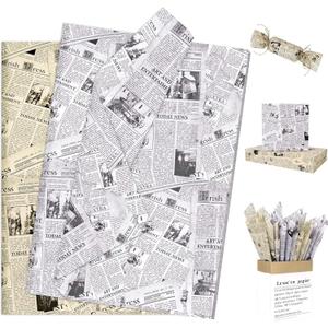 Larcenciel 100 Sheet Vintage Newspaper Tissue Paper, Old News Print Gift Wrapping Tissue Paper for Gift Bags Packaging, Black Beige Art Tissue for Wedding Birthday Party Holiday Decor Craft, 20x14inch