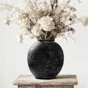 Large Black Ceramic Vase Home Decor, Round Farmhouse Table & Floor Vases Rustic Vintage Living Room Entrway Kitchen Bedroom DecorationsMinimalist Hand-Made Textured Vase (10.8 H Black Bronze)