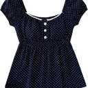 SOLY HUX Girl's Polka Dots Peplum Tops Puff Short Sleeve Ruffle Cute Babydoll Blouse Blue Polka Dots 10Y