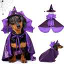 Small Dog Halloween Costumes, Dog Witch Costume Wizard Hat and Cape, Corgi Dachshund and French Bulldog Funny Cute Puppy Costumes with Adjustable Straps for Small Medium Dogs and Cat (S)