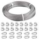 3/16 Wire Rope, 100ft Stainless Steel Cable with Wire Rope Clamps & Thimble, 3700lbs Breaking Strength, 7X19 Strands Aircraft Cable for Zipline, Deck Railing, Clothesline