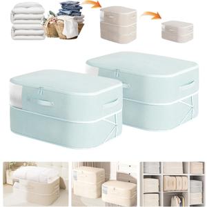 Compression Storage Bags for Bedding, 68L*2PCS Ultra Space Saving Self Compression Organizer with Transparent Window, Used for Storing Comfortable Blankets,Bedding,Pillows,Clothes (Blue 21x16x11 in)