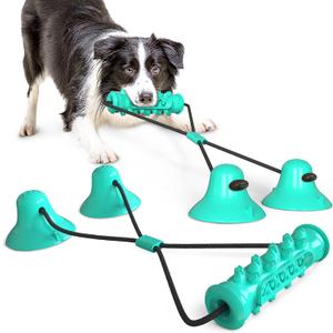 Guardians Dog Chew Toy with Double Suction Cup for Aggressive Chewers, Dog Toothbrush Chew Toy Puppy Training Treats Food Dispensing Pet Teeth Cleaning Rope Toys for Small Medium Dogs (Blue)