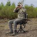 FUNHORUN Hunting Chair with Removable Camouflage Cover, 360 Degree Silent Swivel Hunting Seat with Adjustable 4 Legs Height and Armrests, Tool-Free Foldable Ground Blind Chair, Portable Seat, 360 swivel chair for hunting