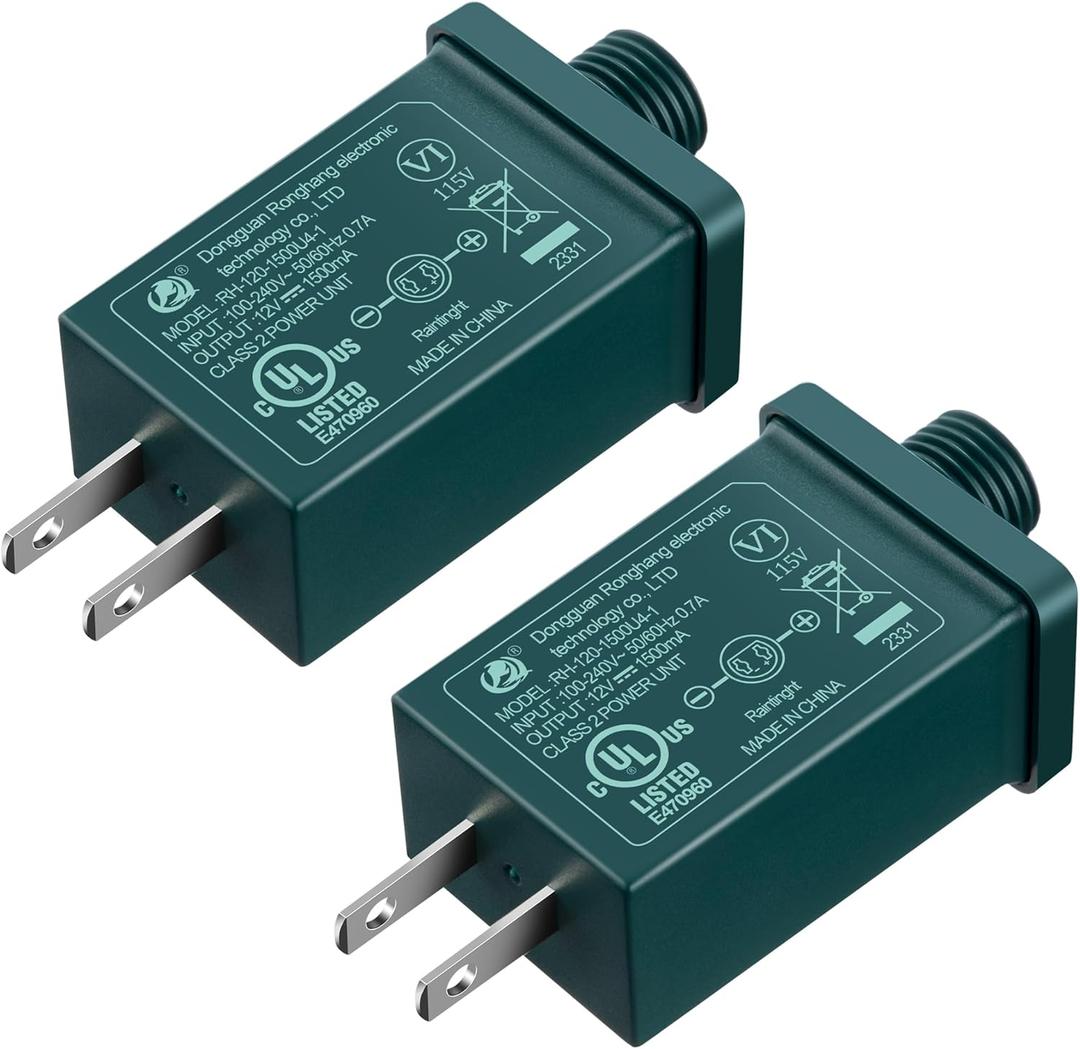 Feekoon 2 Pack Replacement Yard Inflatable Adapter, 12vdc 1.5a Class 2 Power Supply for Xmas Tree Lights, Halloween Christmas Inflatable Decoration, 120v 60hz Yard Inflatable Power Supply Plug