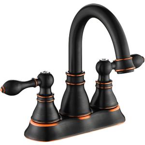 Bathroom Faucets, Centerset Lavatory Sink Faucet with 2 Handle, 3 Hole, Overflow Pop Up Drain & 4 Inch 360 Swivel Spout, F-4501-NB (Oil Rubbed Bronze)